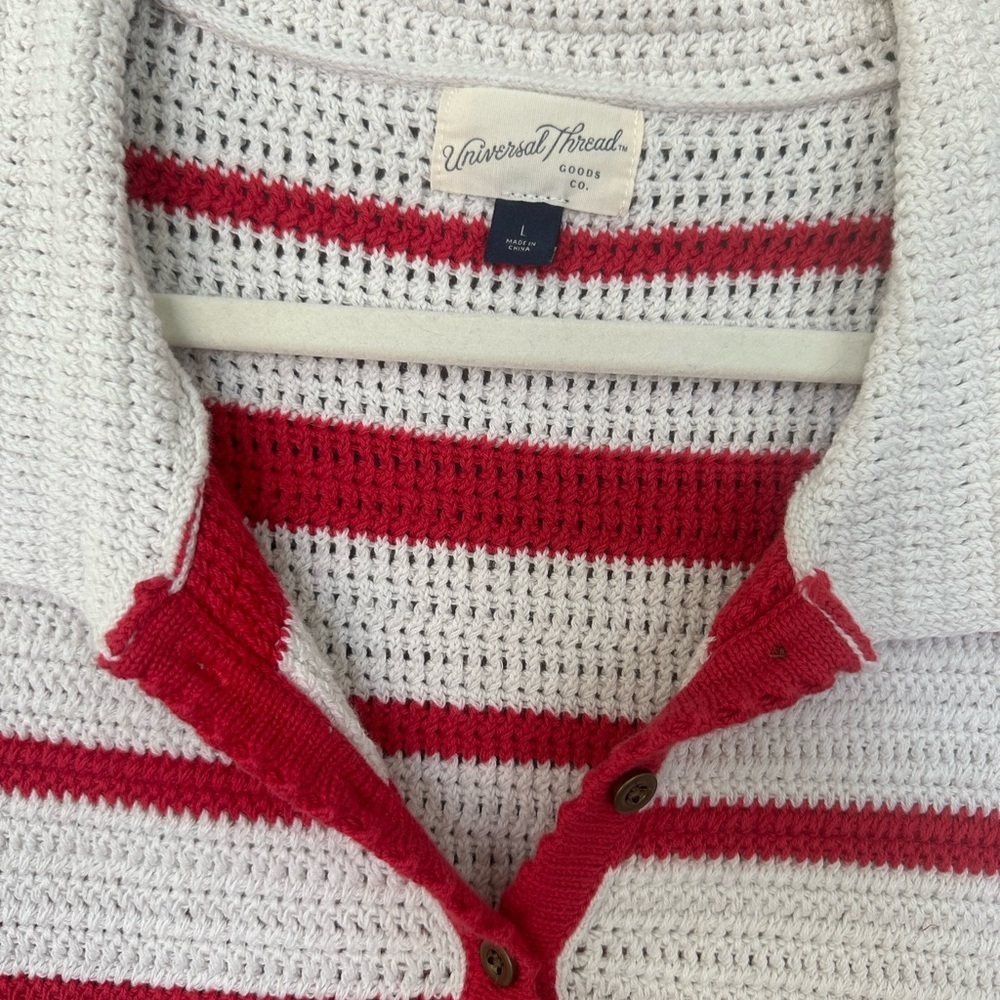 a new day Red White Striped Short Sleeve Sweater Top Casual Layer Sz L - Picture 5 of 5